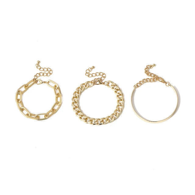 Punk Thick Link Chain Bracelet 3pc Set XD21