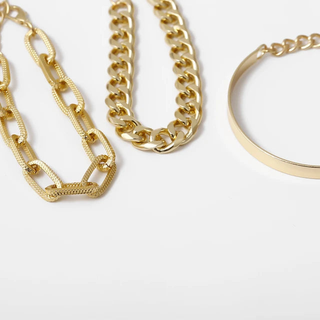 Punk Thick Link Chain Bracelet 3pc Set XD21