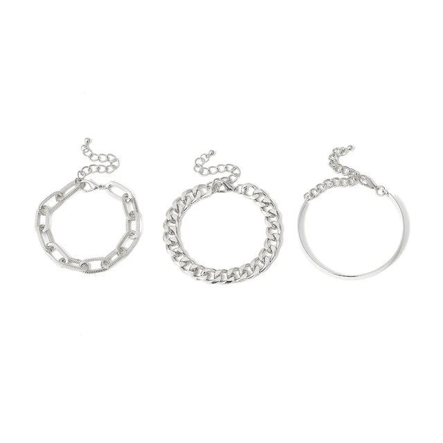 Punk Thick Link Chain Bracelet 3pc Set XD21