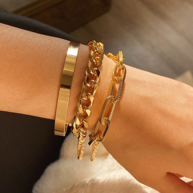 Punk Thick Link Chain Bracelet 3pc Set XD21