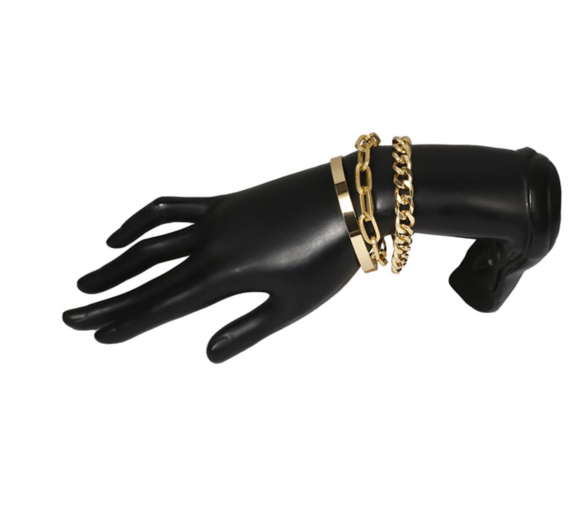 Punk Thick Link Chain Bracelet 3pc Set XD21