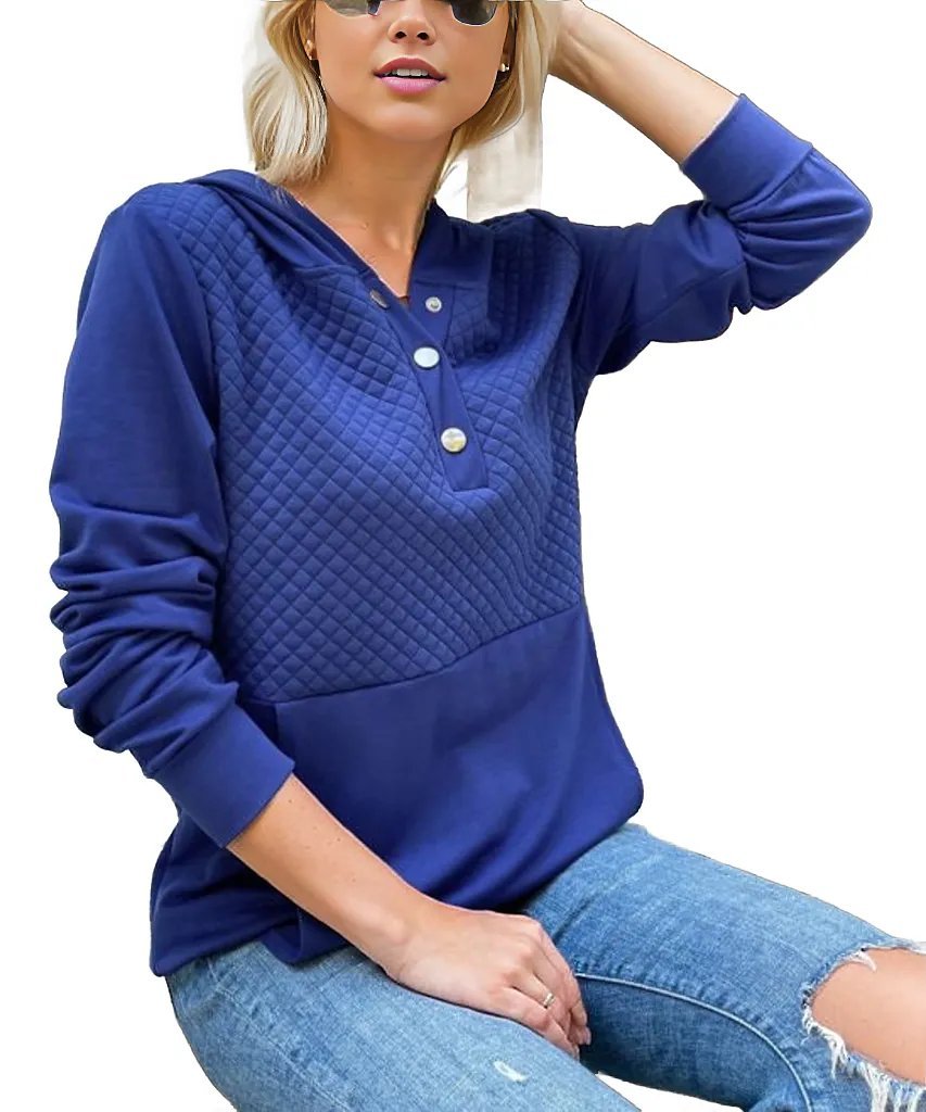 Quilted Patchwork Button Sweatshirt Hoodie XD21