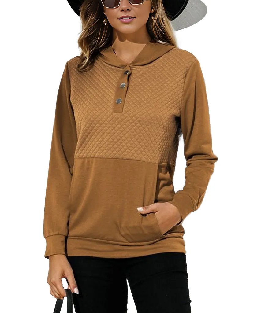 Quilted Patchwork Button Sweatshirt Hoodie XD21