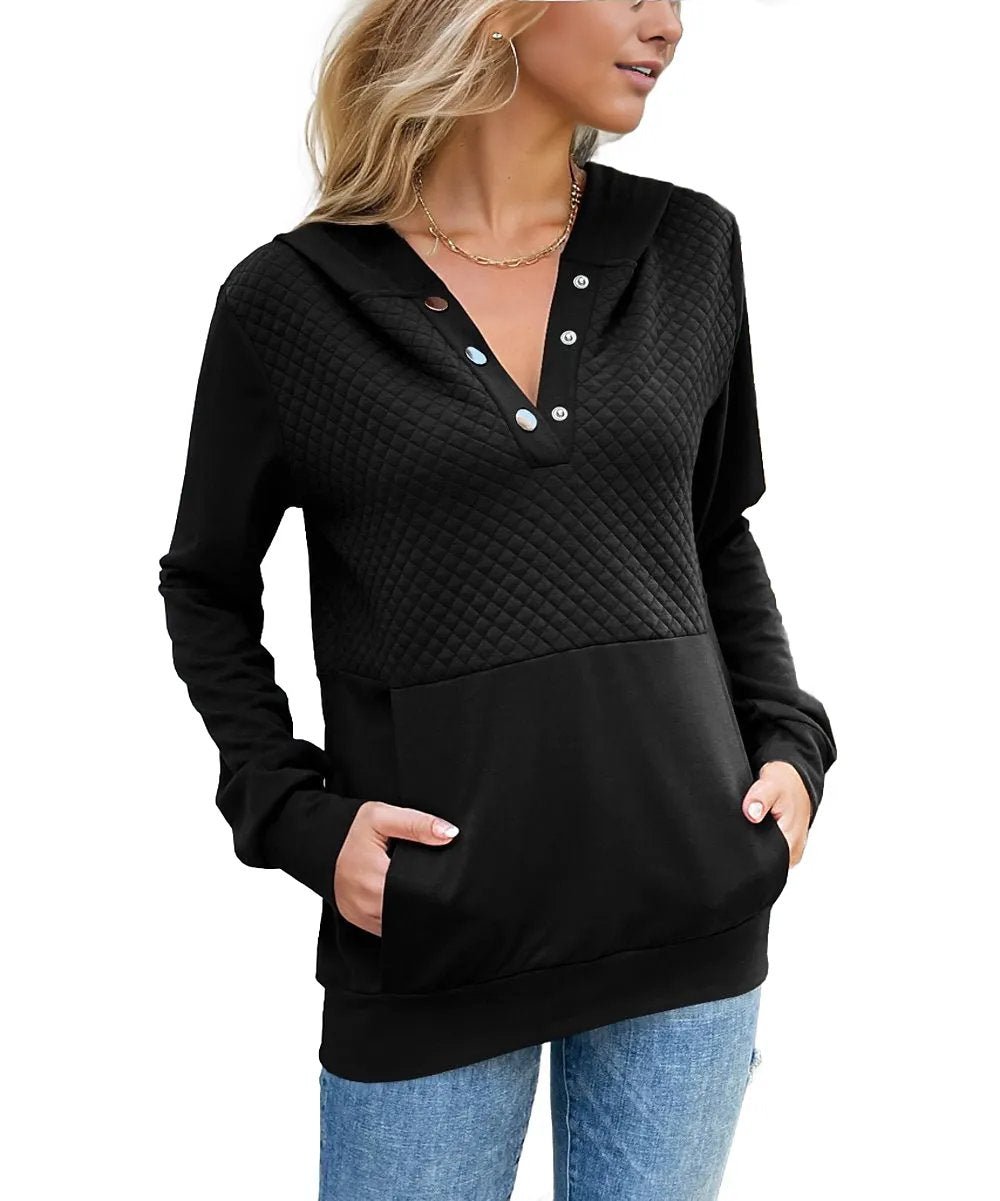 Quilted Patchwork Button Sweatshirt Hoodie XD21