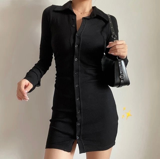 Rib Long Sleeve Ruched Shirt Dress XD21