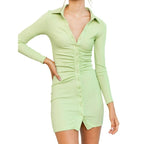 Rib Long Sleeve Ruched Shirt Dress XD21