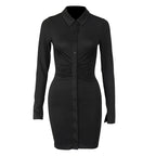 Rib Long Sleeve Ruched Shirt Dress XD21