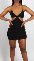 Ribbed Knitted Bust Cutout Mini Dress XD21