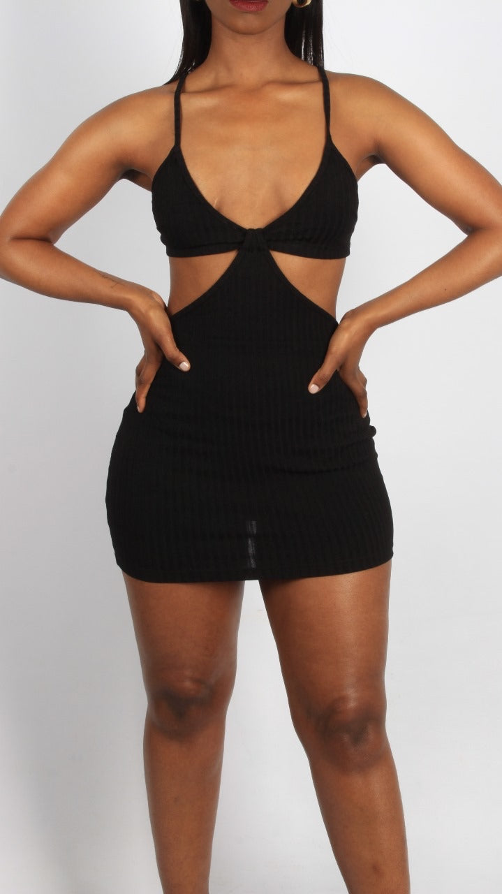 Ribbed Knitted Bust Cutout Mini Dress XD21