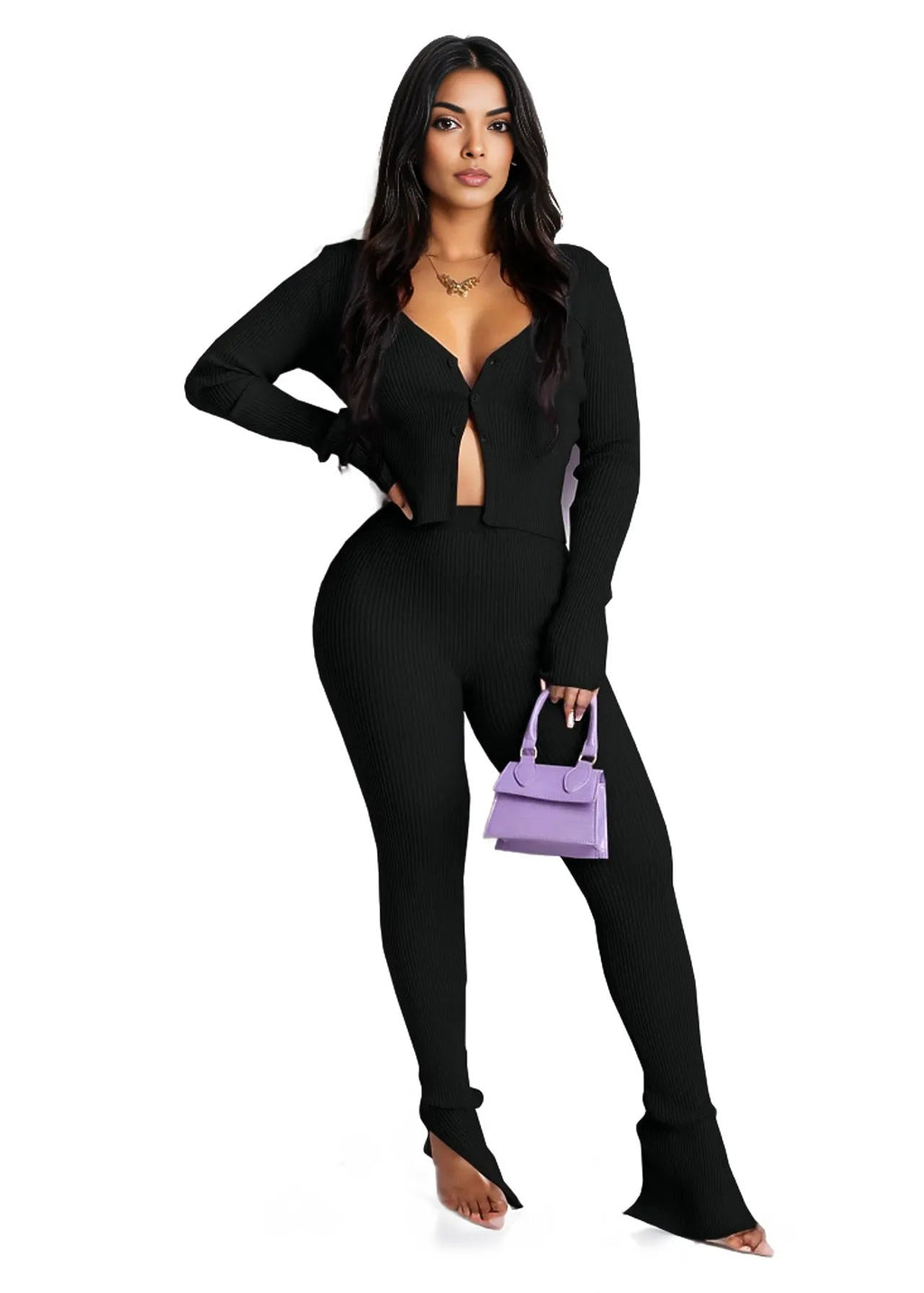 Ribbed Knitted Cardigan Two-Piece Set XD21