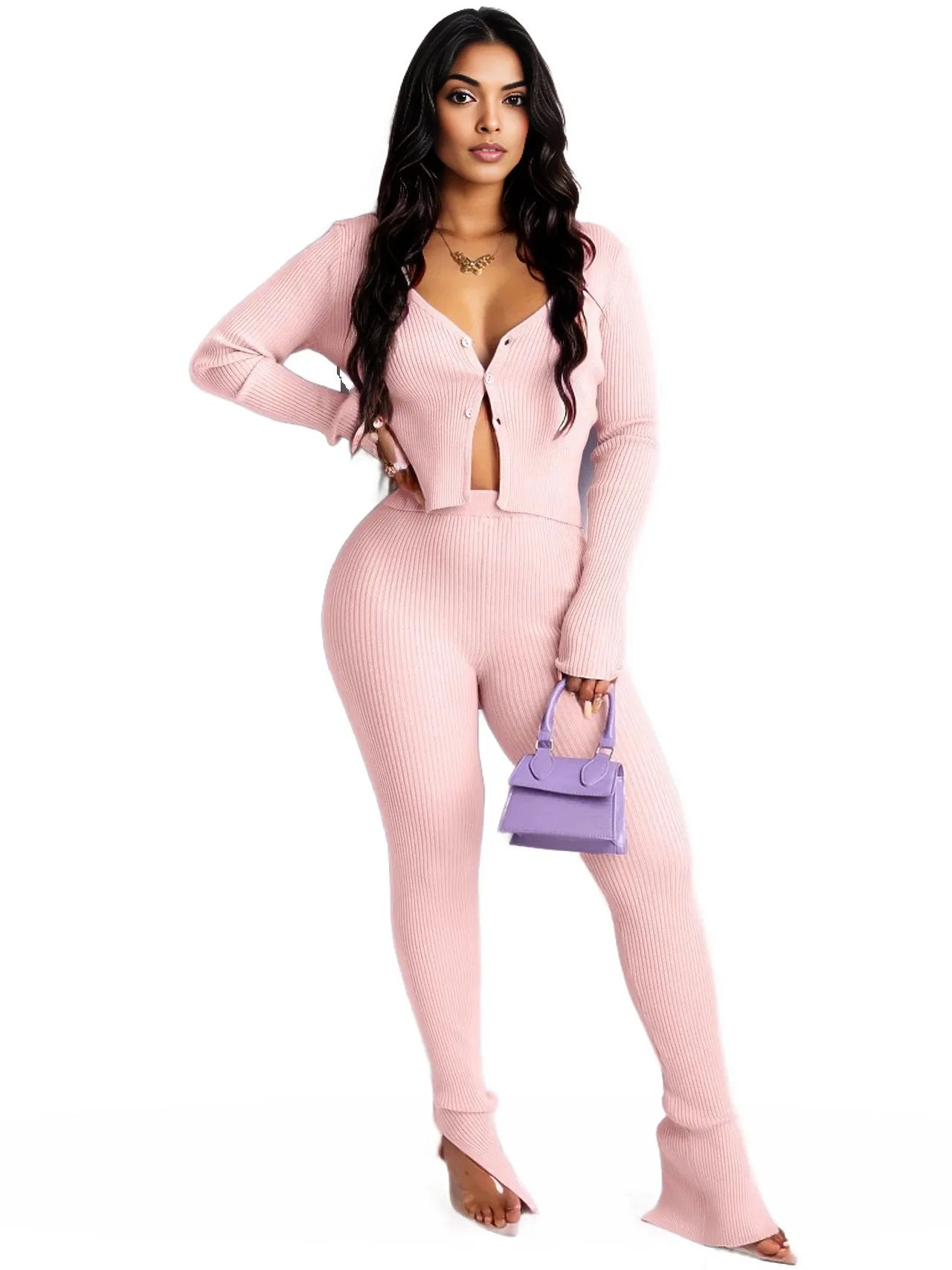 Ribbed Knitted Cardigan Two-Piece Set XD21