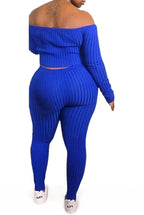 Ribbed Knitted Off Shoulder Crop Top and Leggings Set XD21