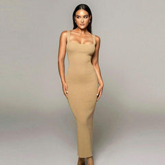 Ribbed Knitted Women'S Solid Sleeveless Tank Midi Dress Bodycon - XD21