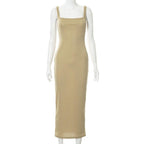 Ribbed Knitted Women'S Solid Sleeveless Tank Midi Dress Bodycon - XD21