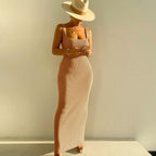 Ribbed Knitted Women'S Solid Sleeveless Tank Midi Dress Bodycon - XD21