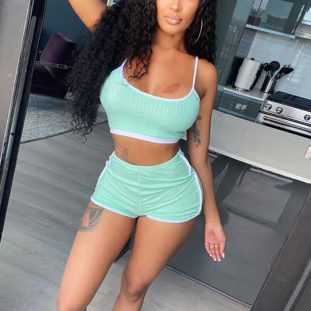 Ribbed Knitted Thin Two Piece Shorts Set XD21