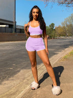 Ribbed Knitted Thin Two Piece Shorts Set XD21