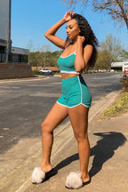 Ribbed Knitted Thin Two Piece Shorts Set XD21