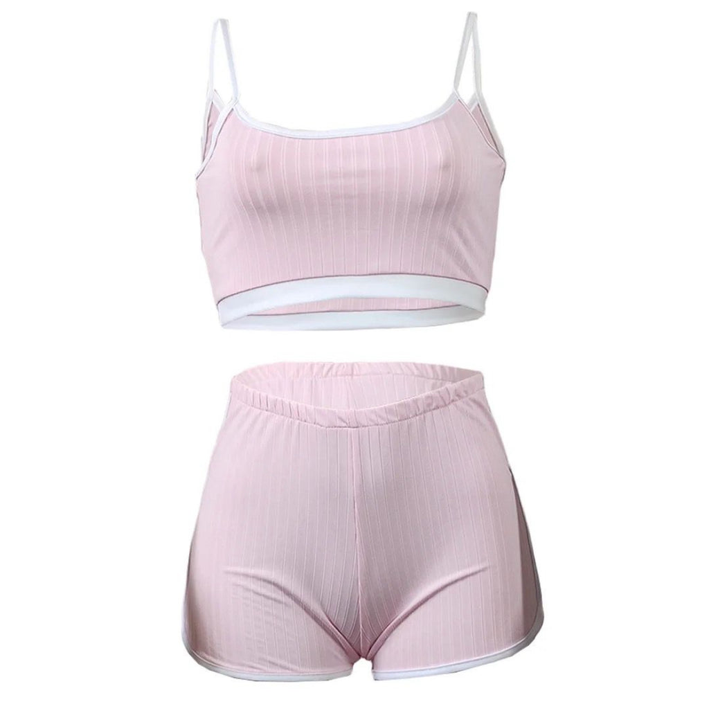 Ribbed Knitted Thin Two Piece Shorts Set XD21