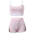 Ribbed Knitted Thin Two Piece Shorts Set XD21