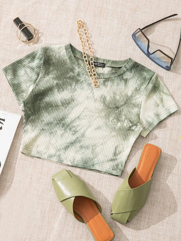 Ribbed Knitted Tie Dye Crop Top XD21