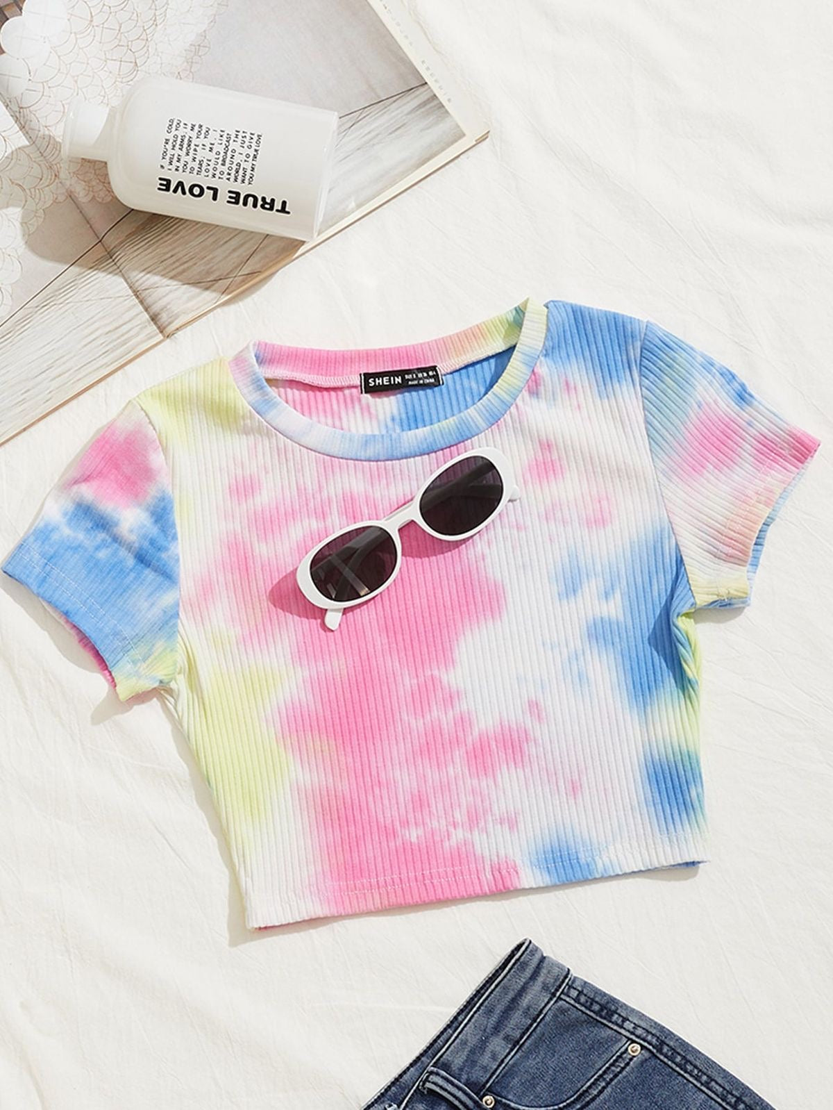 Ribbed Knitted Tie Dye Crop Top XD21