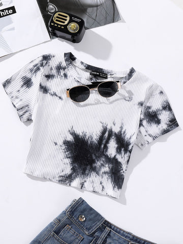 Ribbed Knitted Tie Dye Crop Top XD21