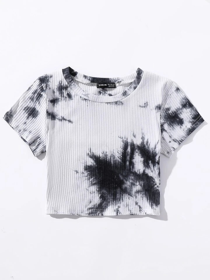Ribbed Knitted Tie Dye Crop Top XD21