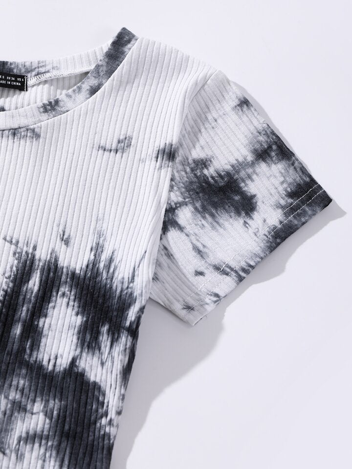 Ribbed Knitted Tie Dye Crop Top XD21