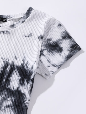 Ribbed Knitted Tie Dye Crop Top XD21