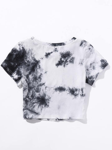 Ribbed Knitted Tie Dye Crop Top XD21