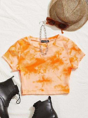Ribbed Knitted Tie Dye Crop Top XD21