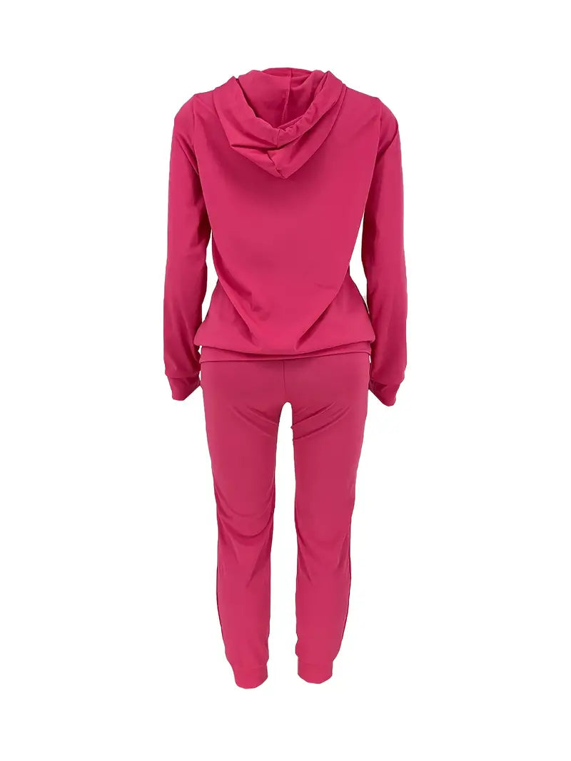 Ripped Solid Long Sleeve Hoodies & Pants Outfit Set XD21