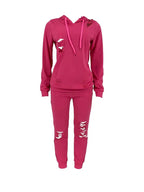 Ripped Solid Long Sleeve Hoodies & Pants Outfit Set XD21