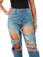 Ripped boyfriend straight jeans XD88 XD21