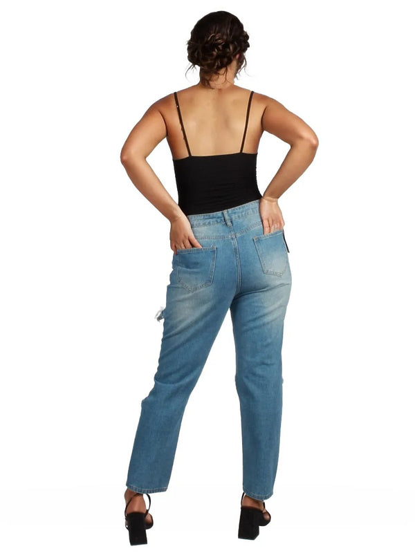 Ripped boyfriend straight jeans XD88