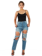 Ripped boyfriend straight jeans XD88 XD21