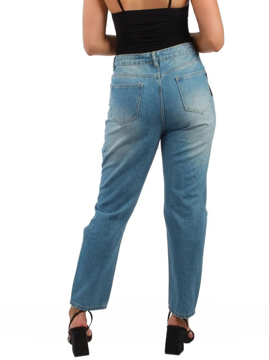 Ripped boyfriend straight jeans XD88 XD21