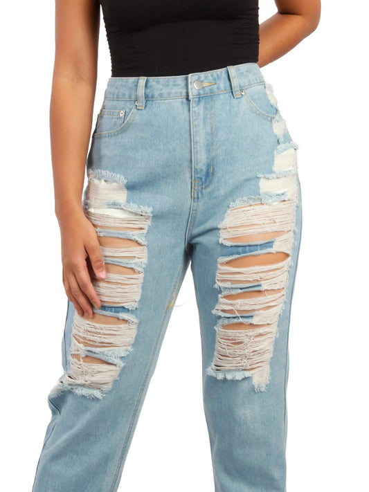 Ripped boyfriend straight jeans XD96 XD21