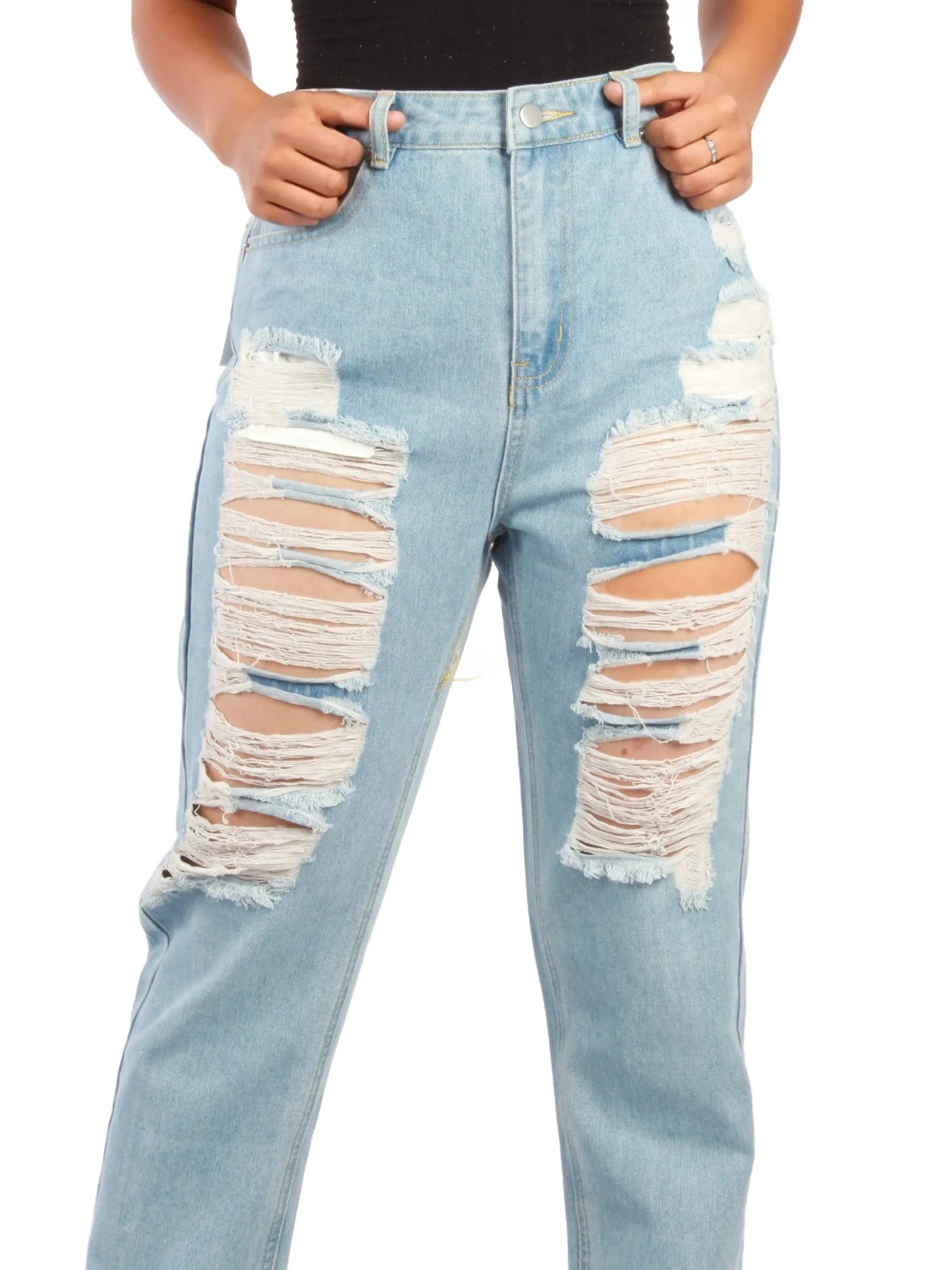 Ripped boyfriend straight jeans XD96 XD21