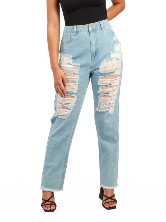 Ripped boyfriend straight jeans XD96 XD21