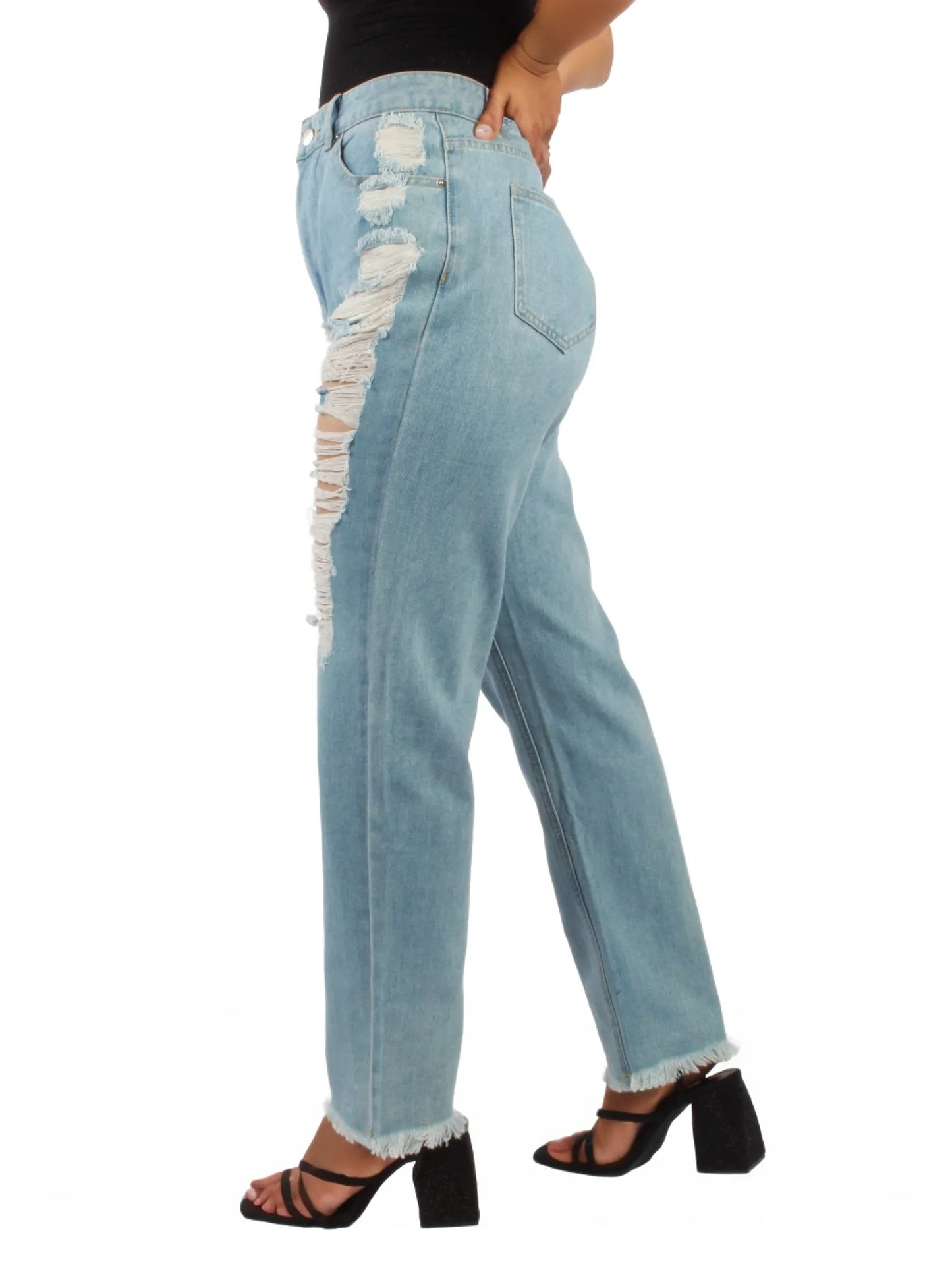 Ripped boyfriend straight jeans XD96 XD21