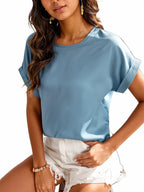 Rolled Cuff Short Sleeve Blouse XD21