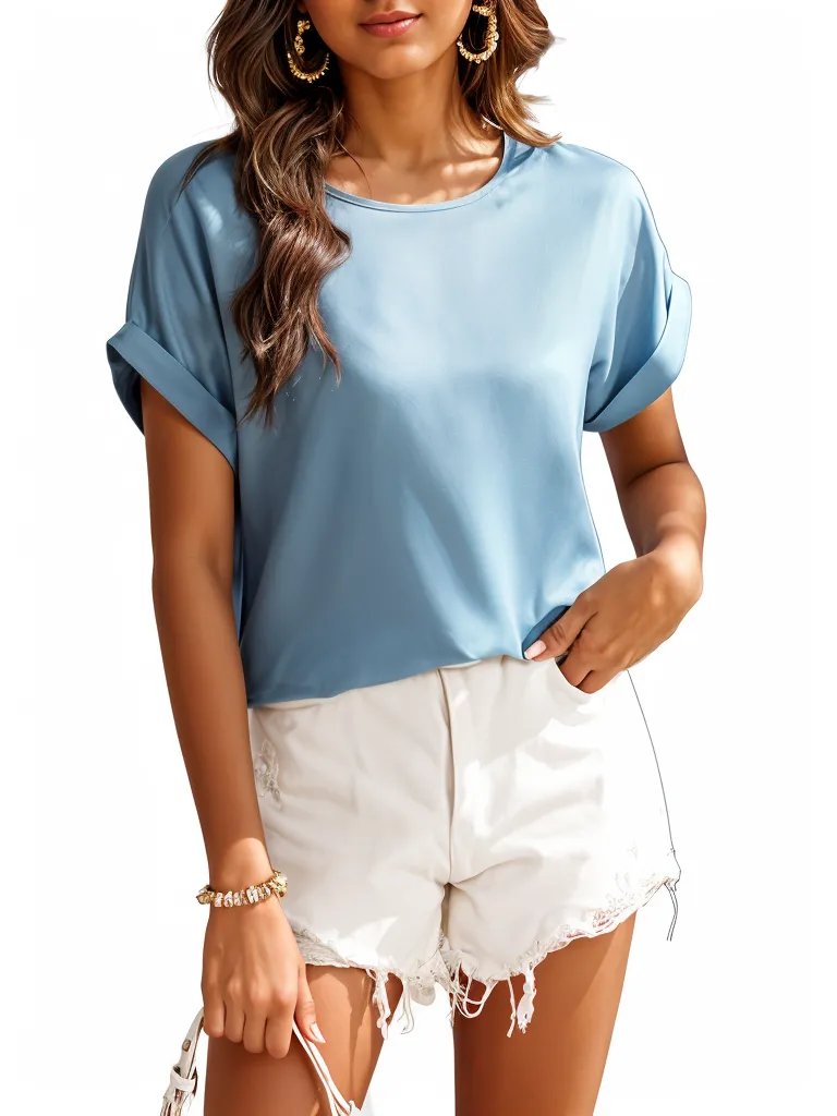Rolled Cuff Short Sleeve Blouse XD21