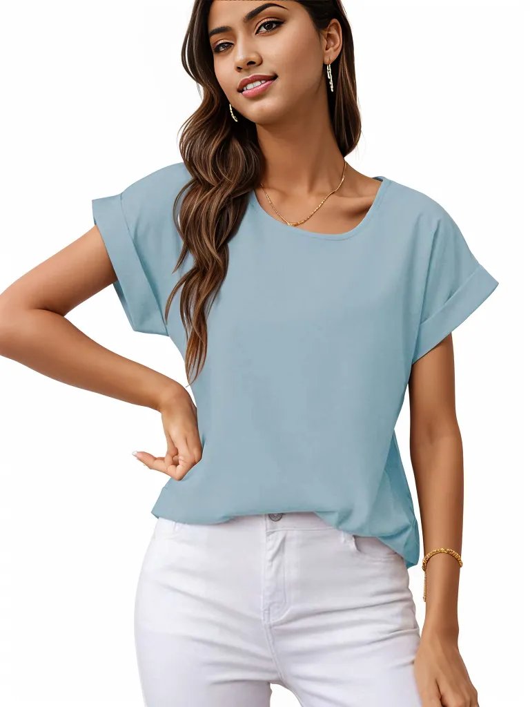 Rolled Cuff Short Sleeve Blouse XD21