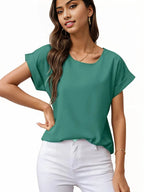Rolled Cuff Short Sleeve Blouse XD21