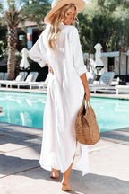 Rolled-Up Short Sleeve Maxi Button Up Shirt Dress XD21