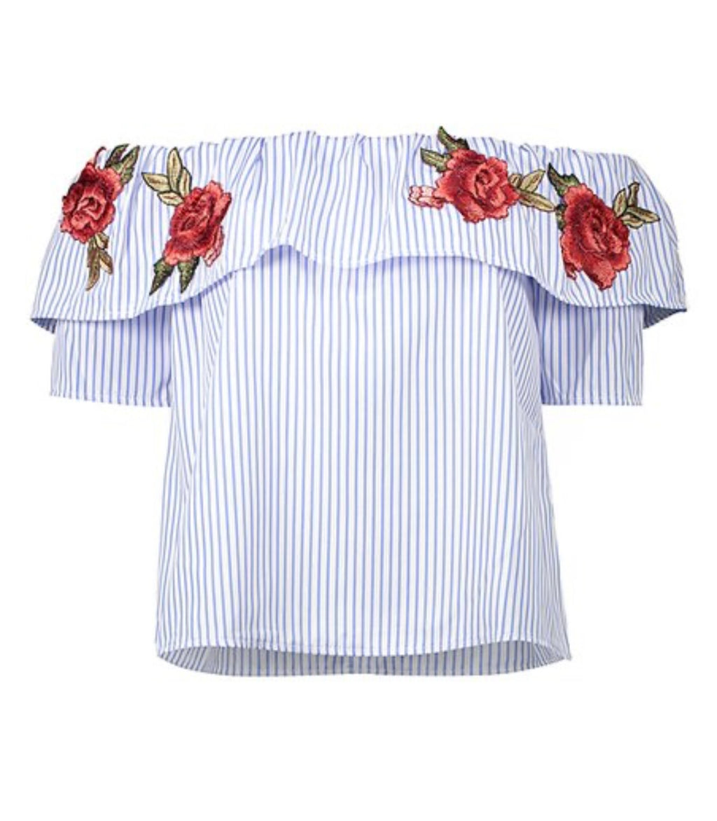 Rosé embroidery off shoulder grill top XD21