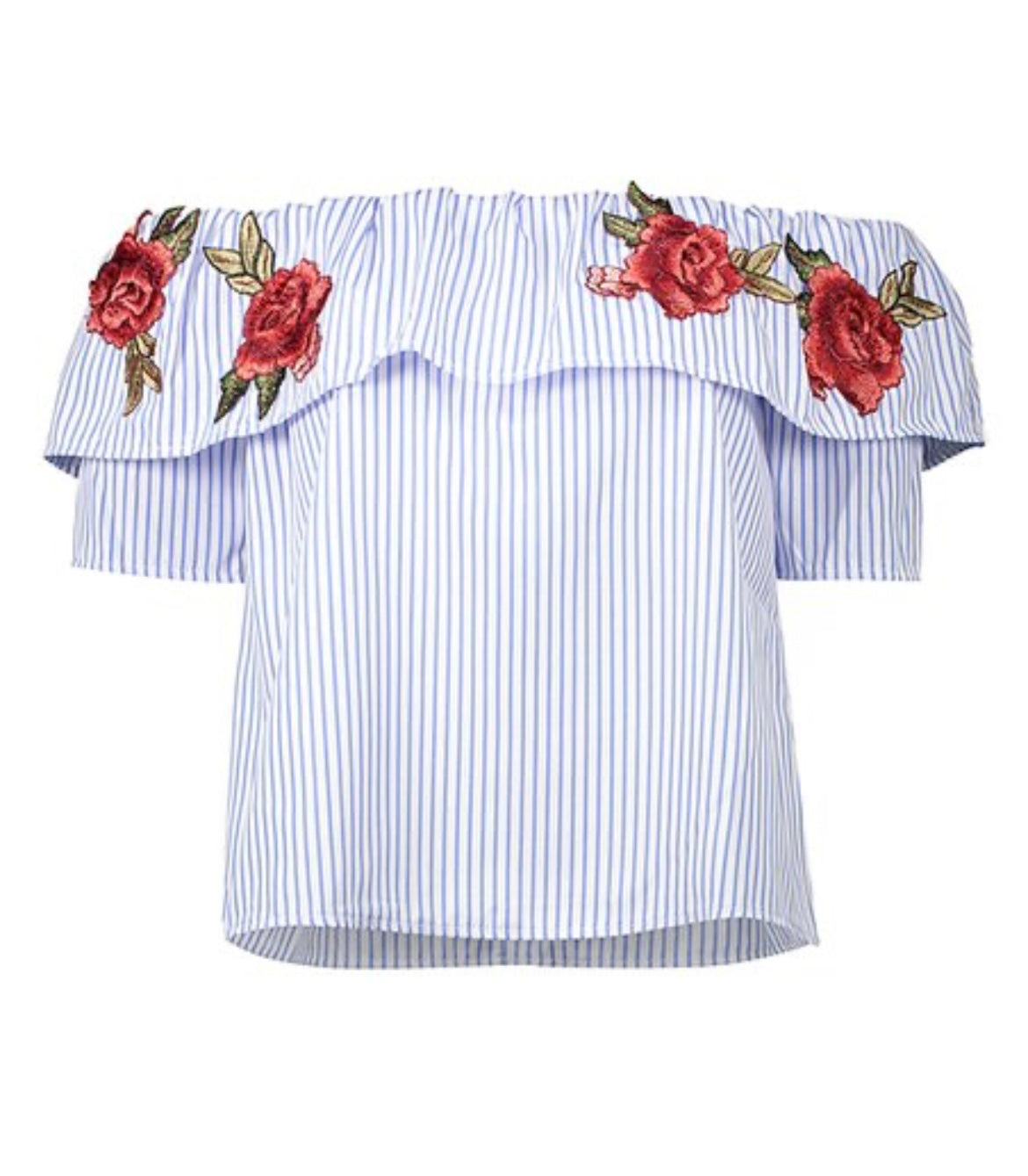 Rosé embroidery off shoulder grill top XD21