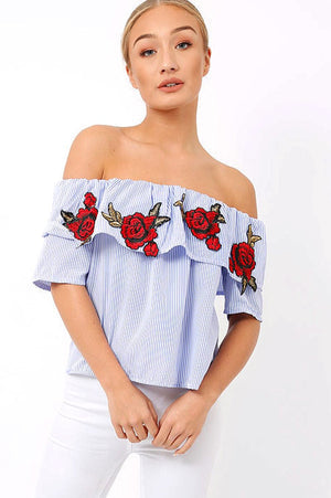 Rosé embroidery off shoulder grill top XD21